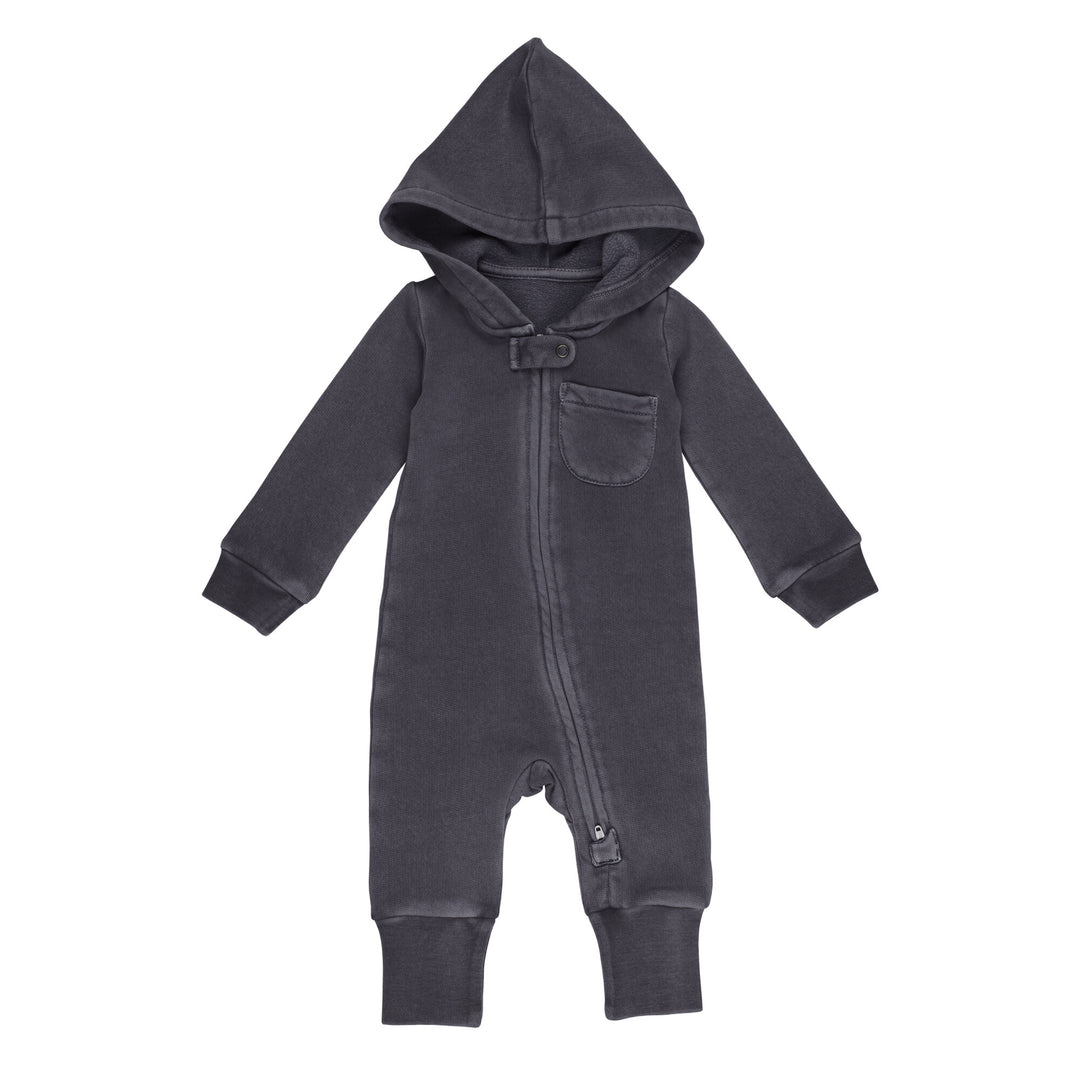 Organic Cozy Zipper Romper in Coal.