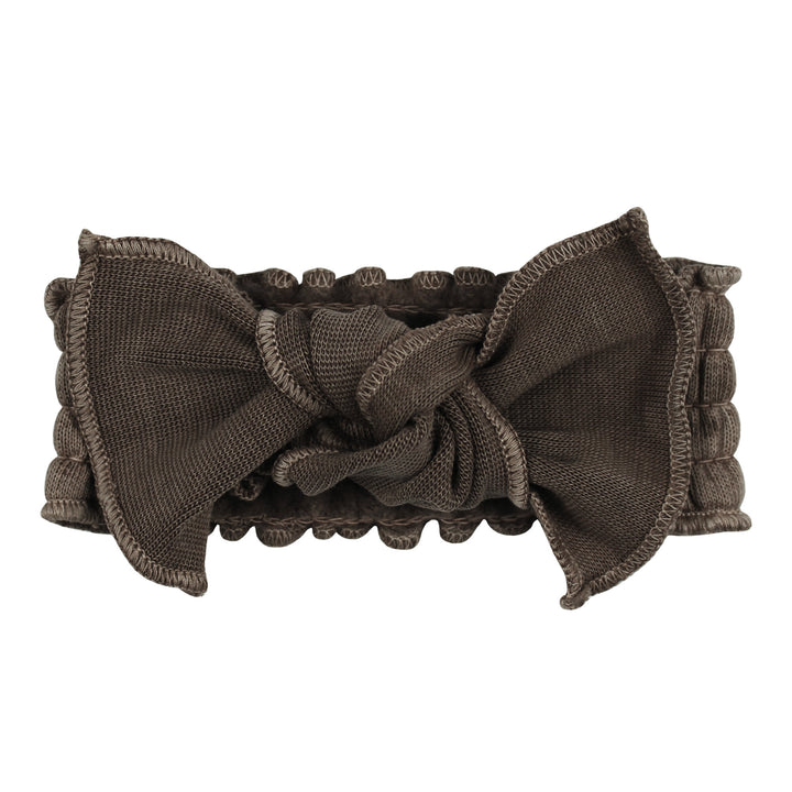 Organic Cozy Smocked Headband in Bark, a brown color.