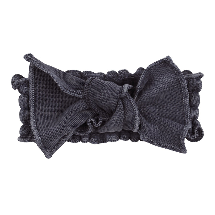 Organic Cozy Smocked Headband in Coal.