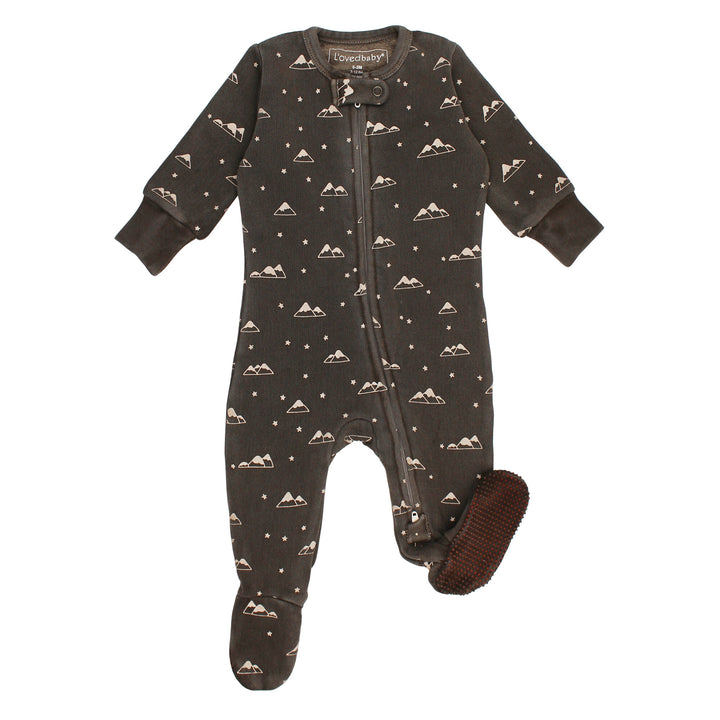 Organic Cozy 2-Way Zipper Footie in Bark Mountains.