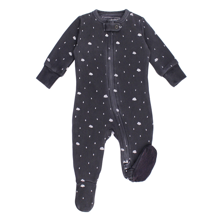 Organic Cozy 2-Way Zipper Footie in Coal Clouds.