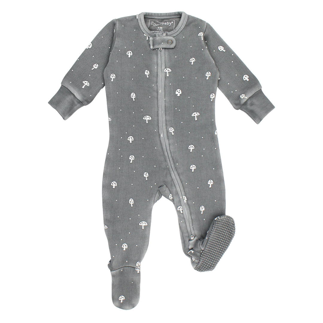 Organic Cozy 2-Way Zipper Footie in Mist Mushrooms.