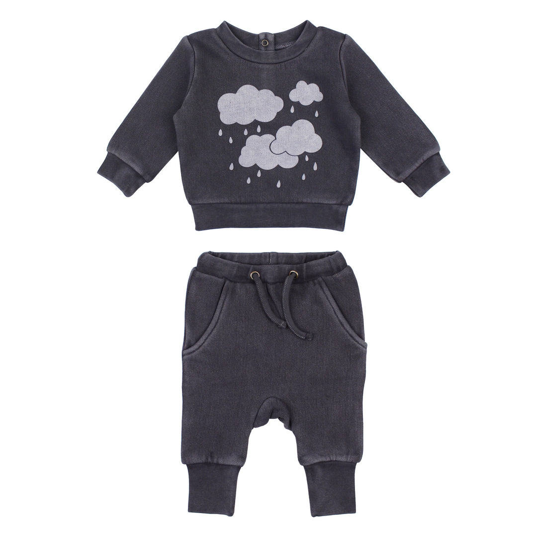 Organic Cozy Graphic Sweatshirt & Jogger Set in Coal Clouds.