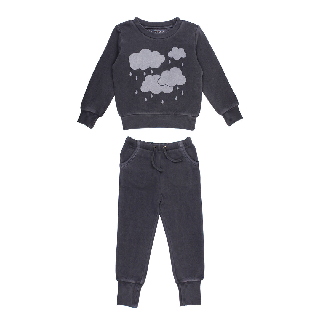 Kids' Organic Cozy Graphic Sweatshirt & Jogger Set in Coal Clouds.