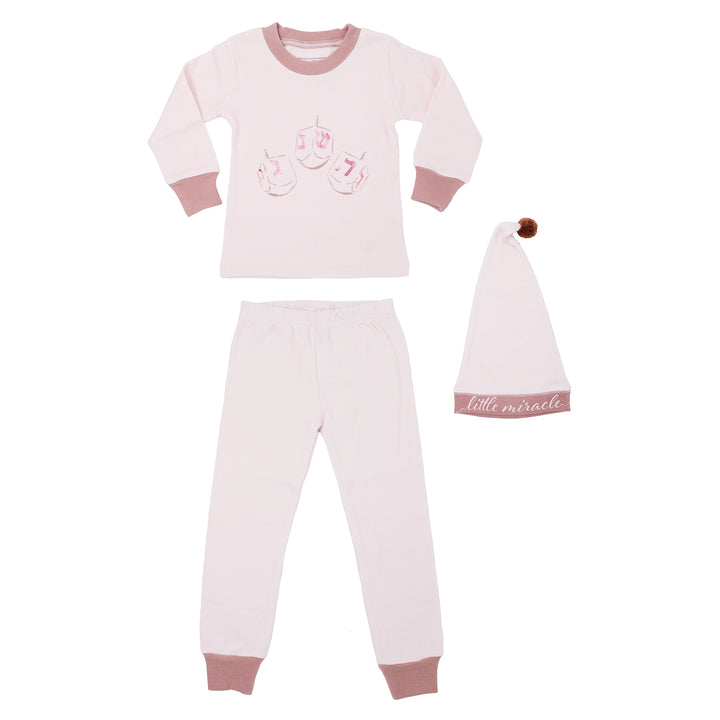 Organic Kids' L/Sleeve PJ & Cap Set in Mauve Little Miracle, Flat