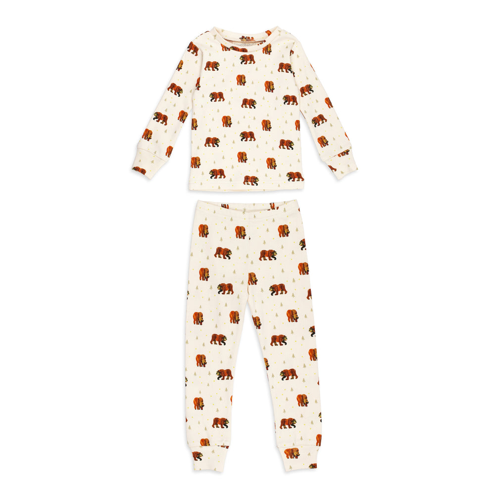 Kids' Organic L/Sleeve PJ Set in Brown Bear.