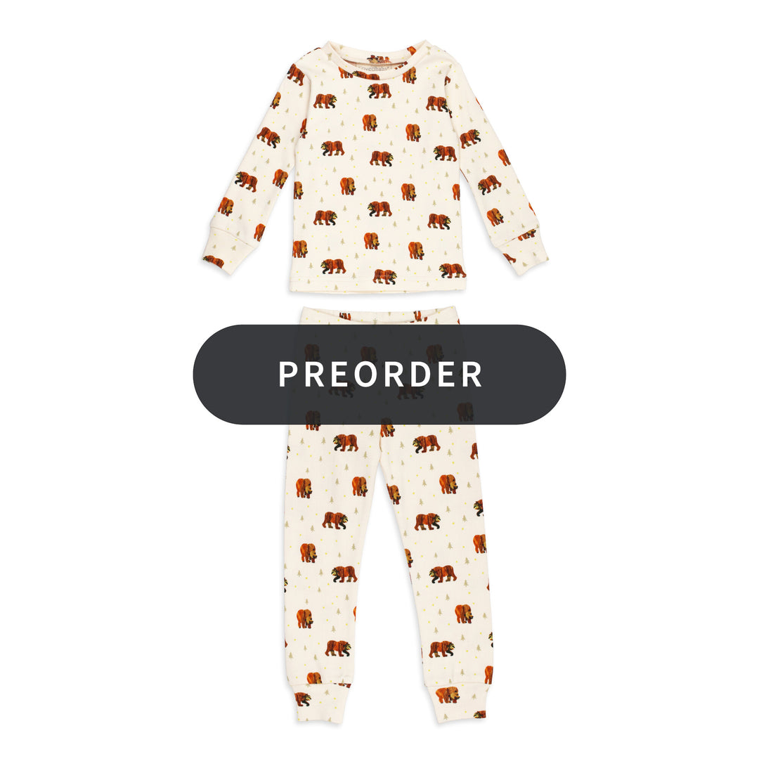 PREORDER: Kids' Organic L/Sleeve PJ Set in Brown Bear.