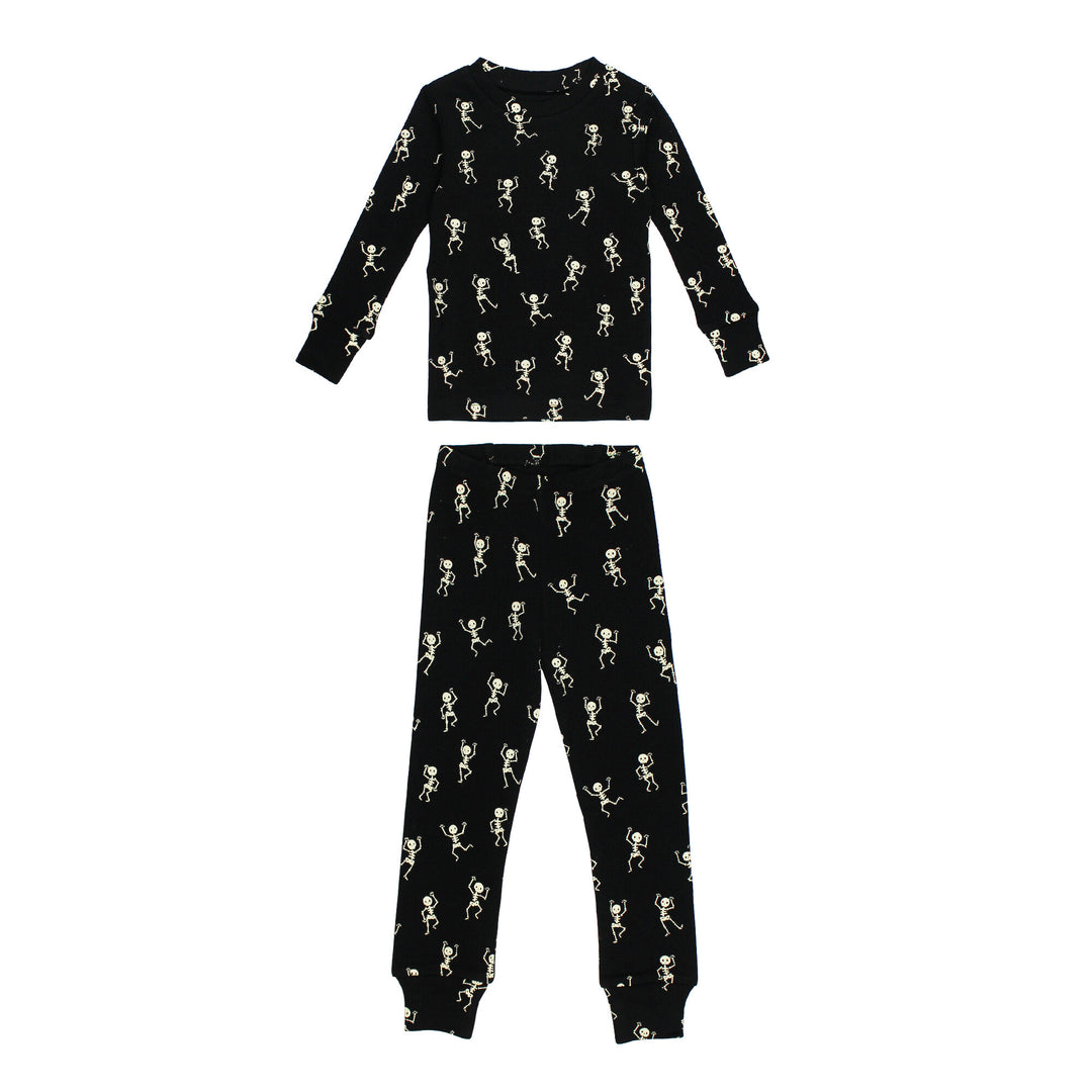 Kids' Organic L/Sleeve PJ Set in Dancing Skeletons.