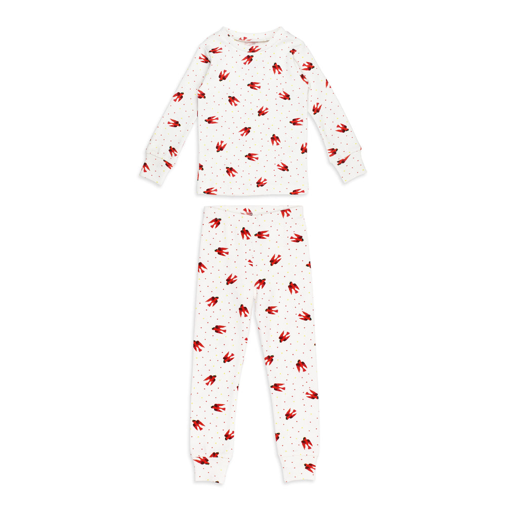 Kids' Organic L/Sleeve PJ Set in Red Bird.