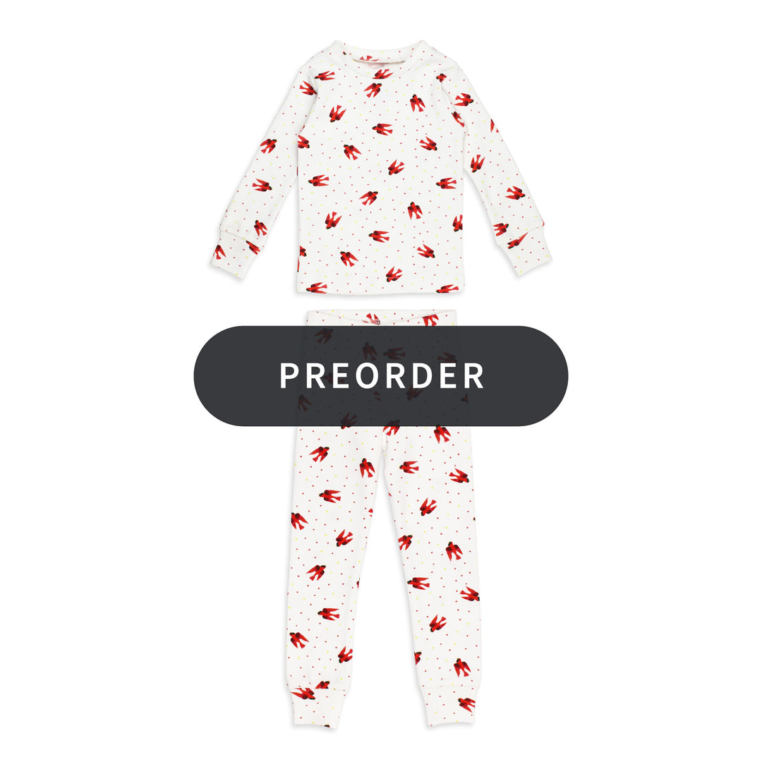 PREORDER: Kids' Organic L/Sleeve PJ Set in Red Bird.