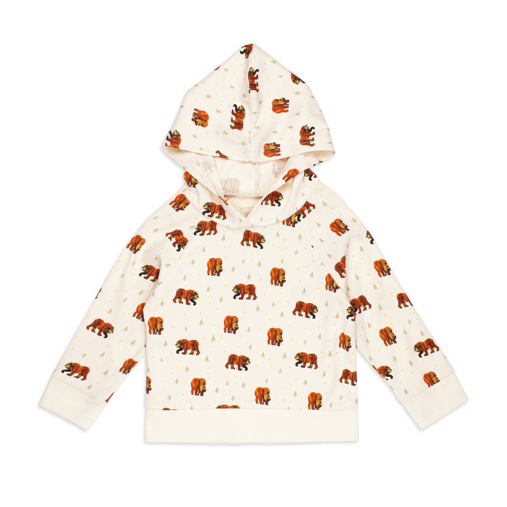 Kids' Organic Printed Raglan Hoodie in Brown Bear.