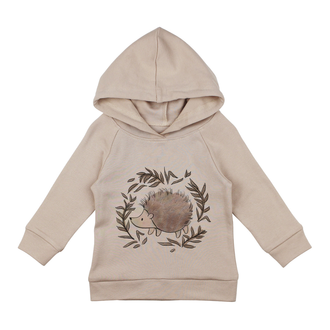 Kids' Organic Printed Raglan Hoodie in Prickles Graphic.