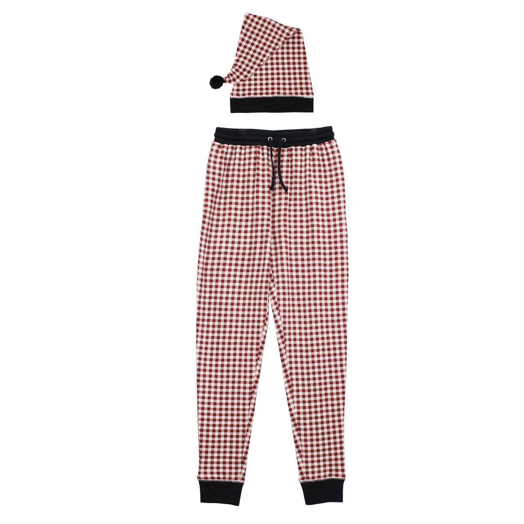 Men's Organic Holiday Jogger & Cap Set in Crimson Plaid.