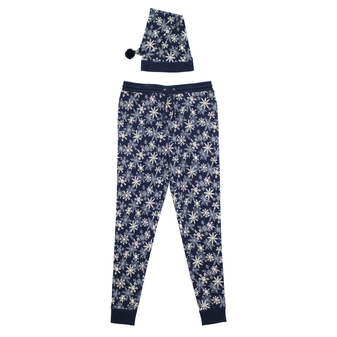 Men's Organic Holiday Jogger & Cap Set in Snowflakes.