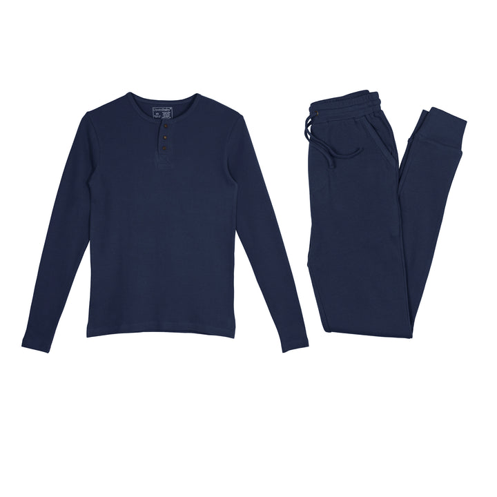 Men's Organic Thermal Lounge Set in Midnight.