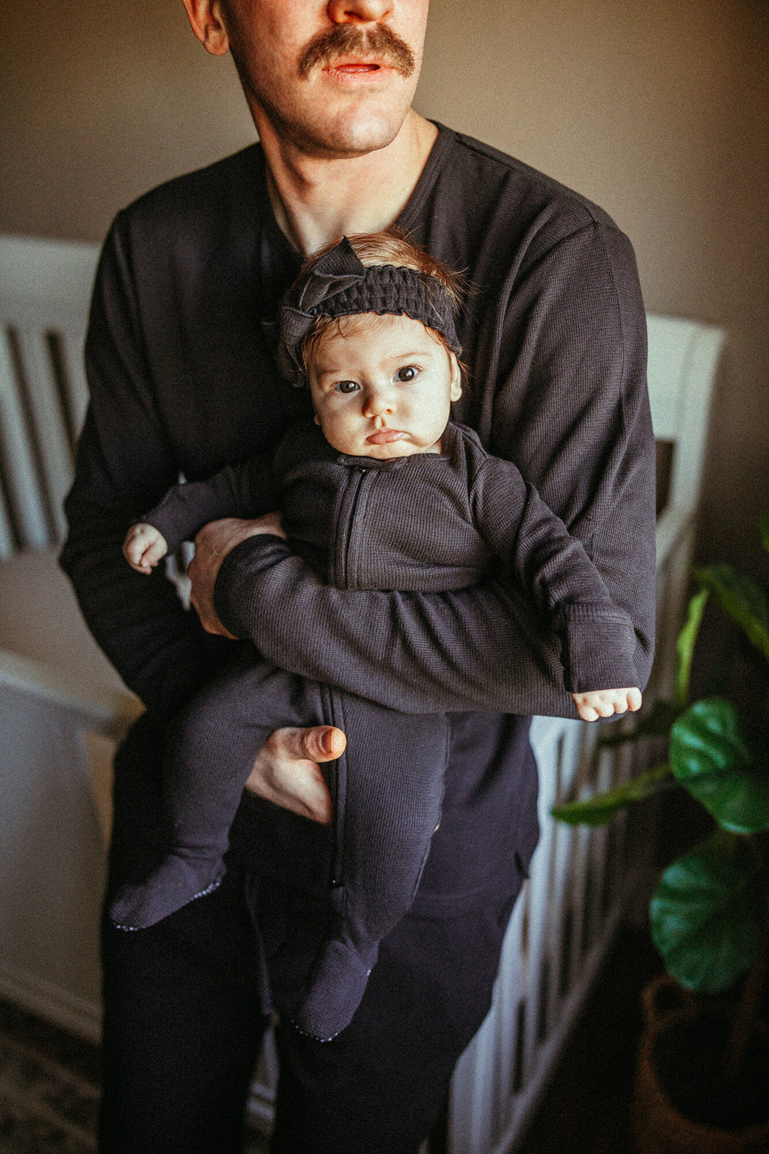 Child wearing Men's Organic Thermal Lounge Set in Midnight.