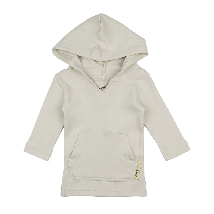 A flat image of an organic hoodie in stone, an off-white neutral color