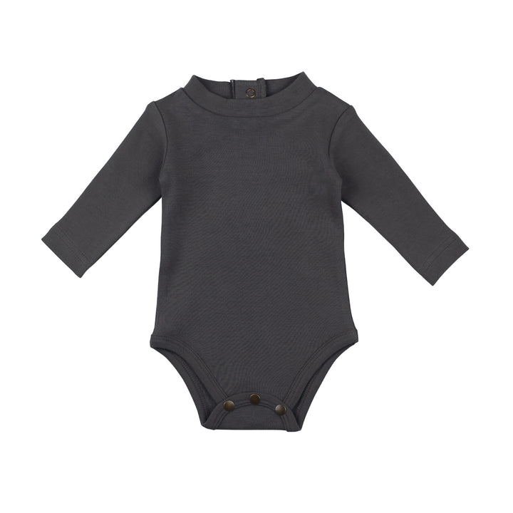 Organic Mock-Neck Bodysuit in Charcoal.