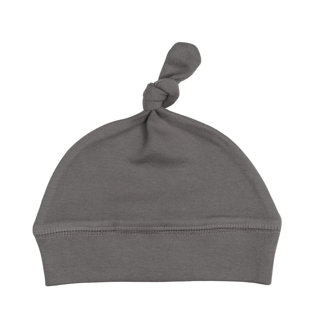 Organic Banded Top-Knot Hat in Gray.