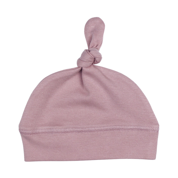 Organic Banded Top-Knot Hat in Lavender, a light purple color.