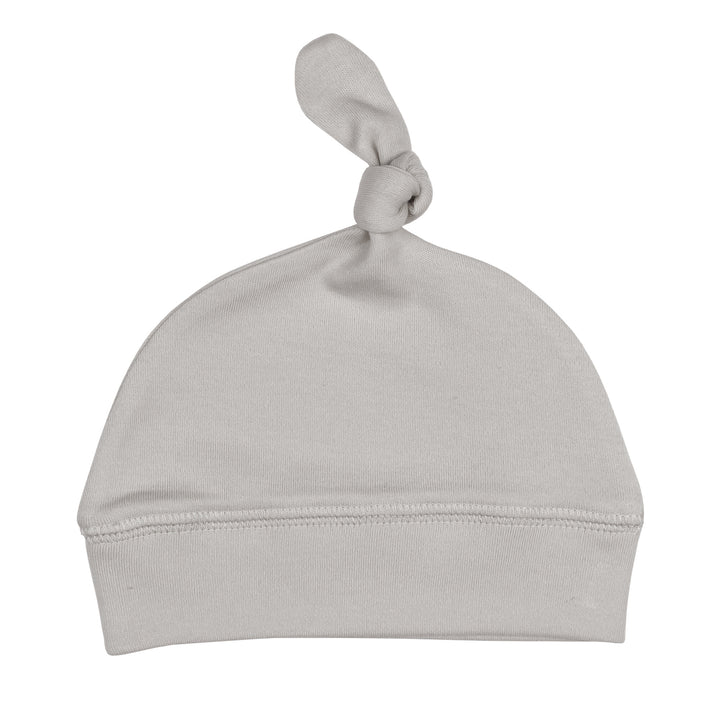 Organic Banded Top-Knot Hat in Light Gray.