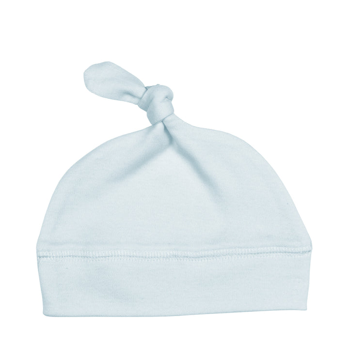 Organic Banded Top-Knot Hat in Moonbeam, a pale blue color.