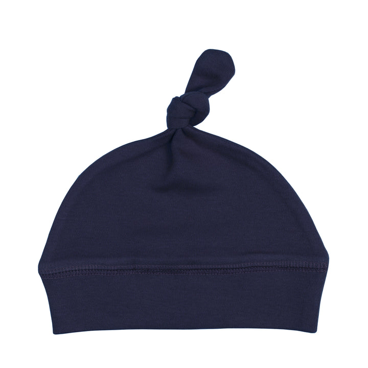 Organic Banded Top-Knot Hat in Navy, a dark blue color.