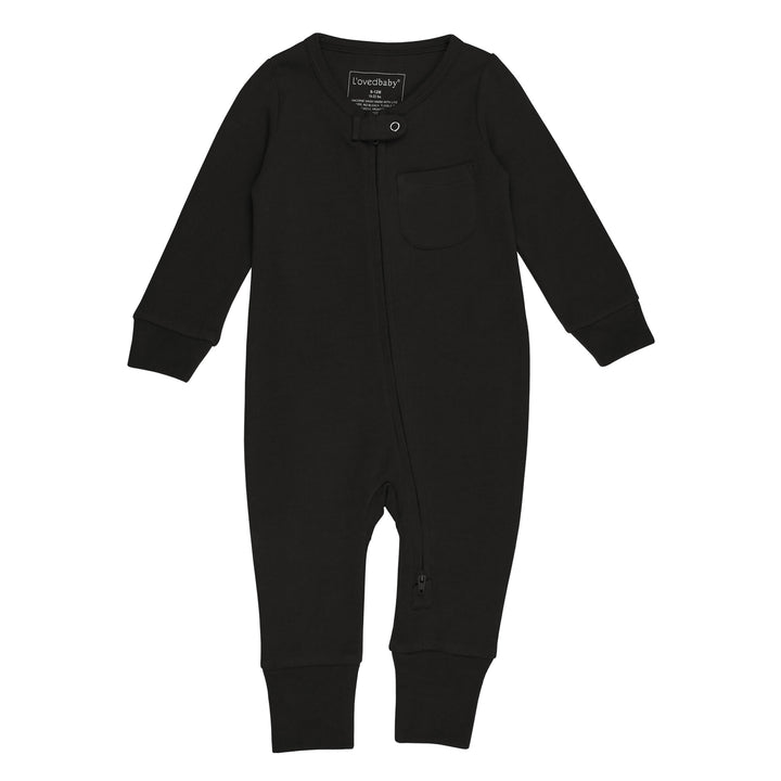 Organic Footless 2-Way Zipper Romper in Black.