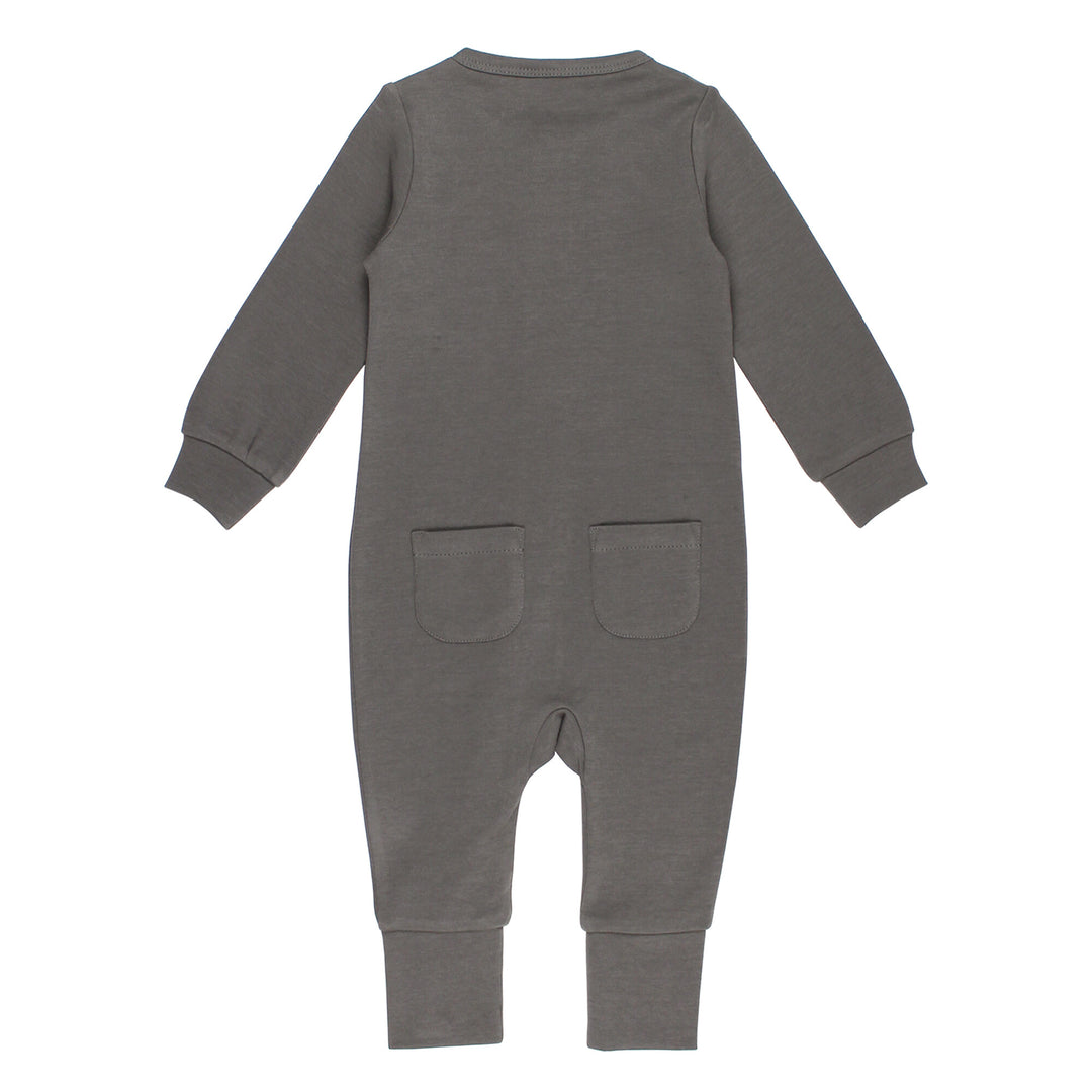 Back view of Organic Footless 2-Way Zipper Romper in Gray.