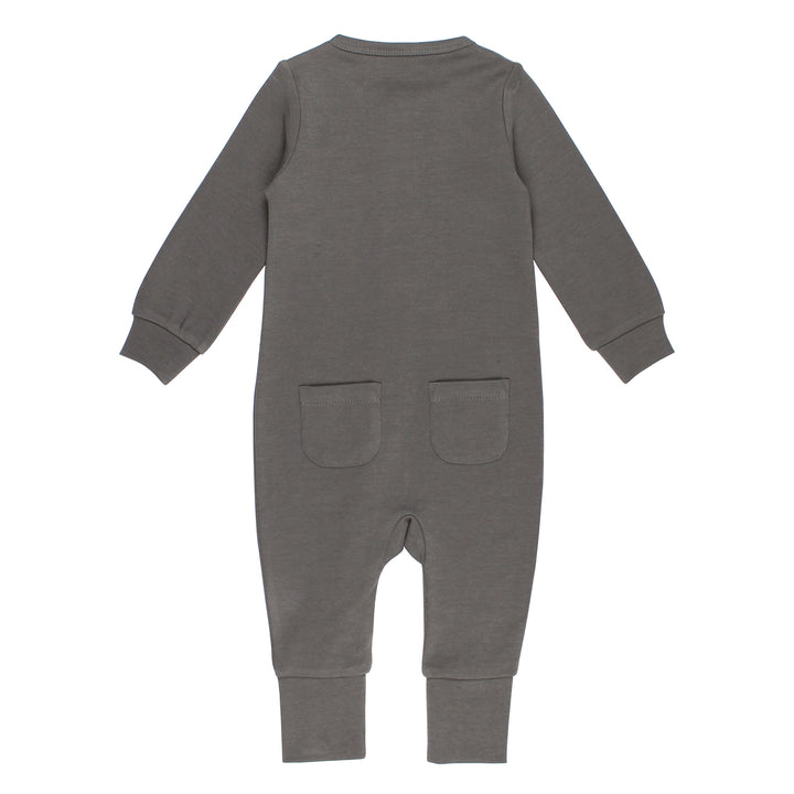 Back view of Organic Footless 2-Way Zipper Romper in Gray.