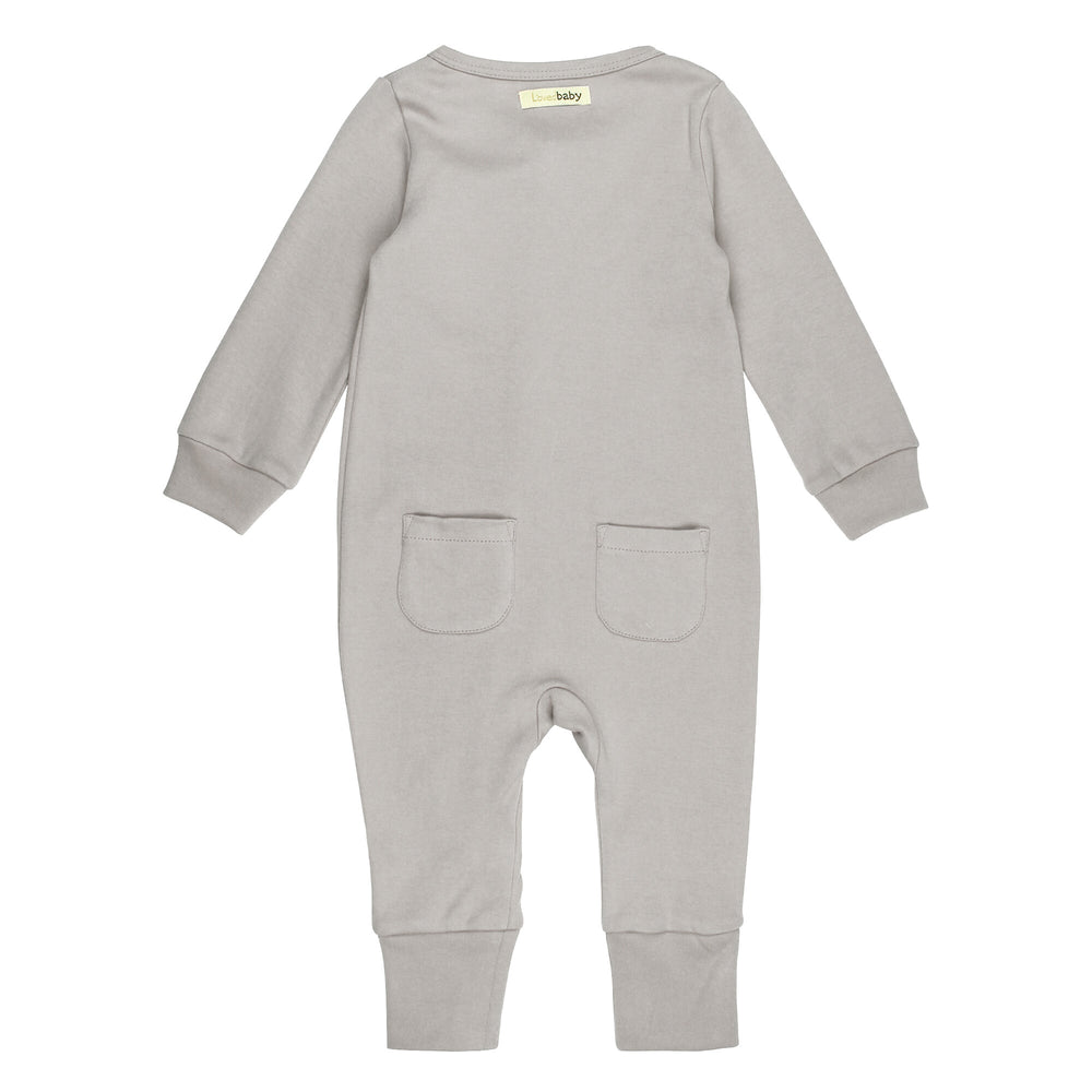 Back view of Organic Footless 2-Way Zipper Romper in Light Gray.