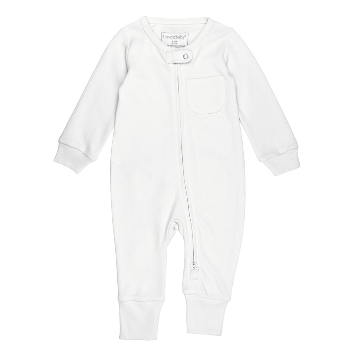 Organic Footless 2-Way Zipper Romper in White.