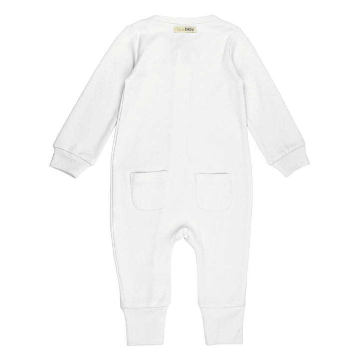 Back view of Organic Footless 2-Way Zipper Romper in White.