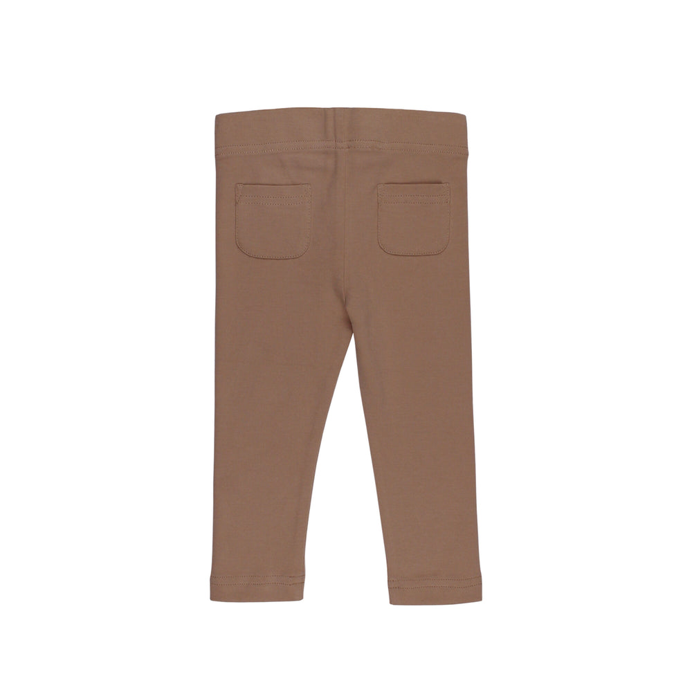 Back view of Organic Baby Dress Pants in Latte, a medium brown color.