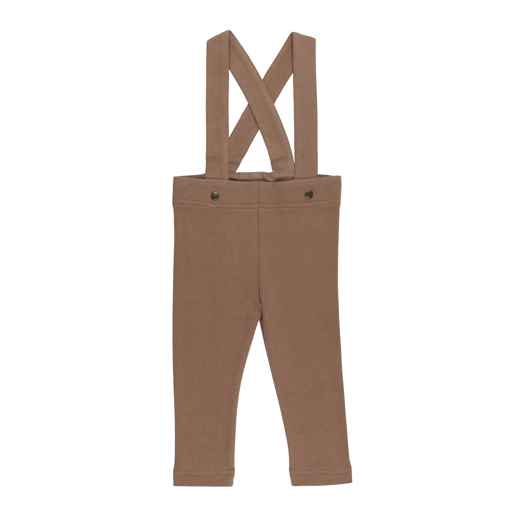 Organic Suspender Pant in Latte, a medium brown color.