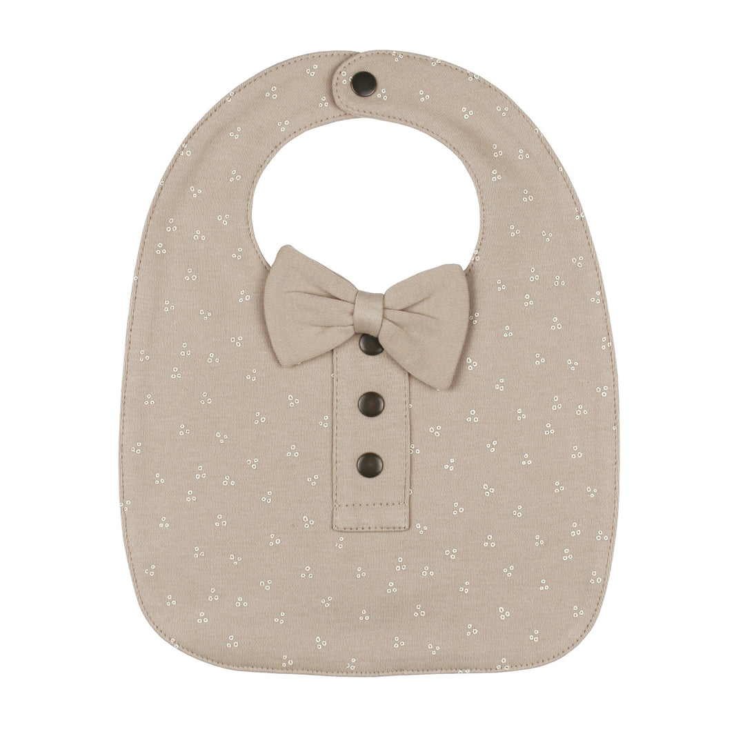 Organic Double-Layer Bowtie Bib in Oatmeal Dots.