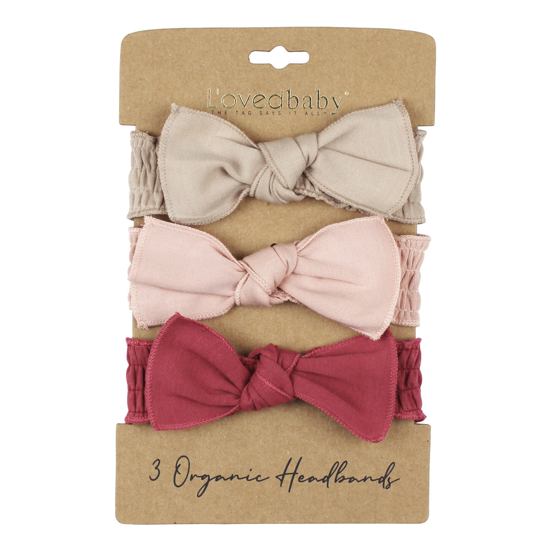 Organic Smocked Headband 3-Pack in Rose Apple Butter.