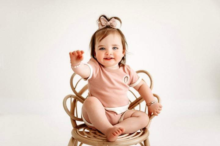 Organic Embroidered Tee & Shortie Set in Mauve Rainbow