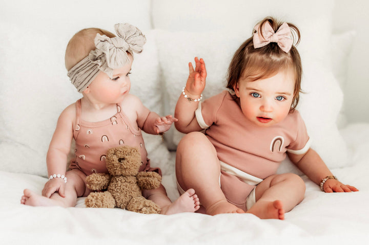 Organic Embroidered Tee & Shortie Set in Mauve Rainbow