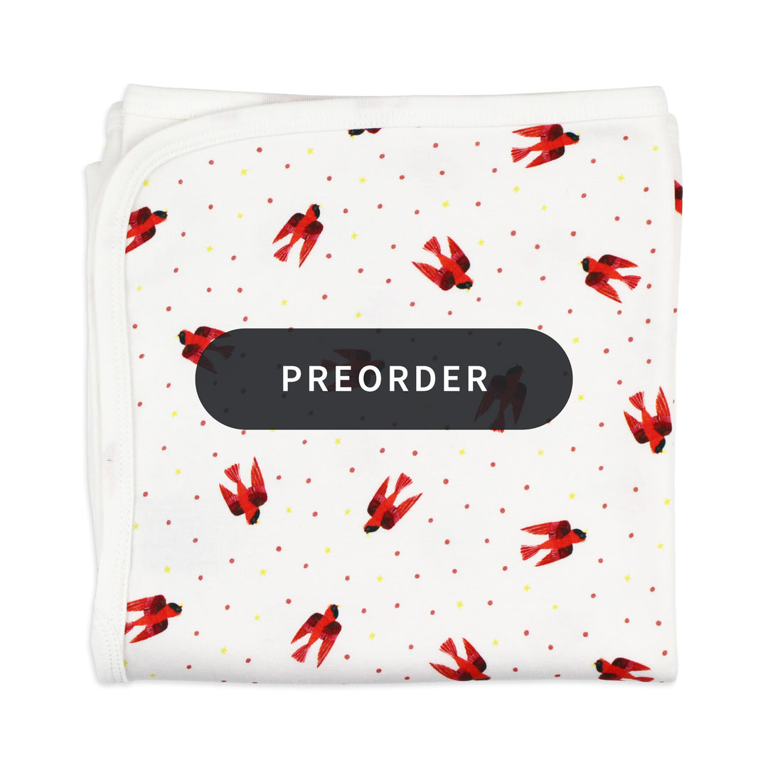 PREORDER: Organic Blanket in Red Bird.