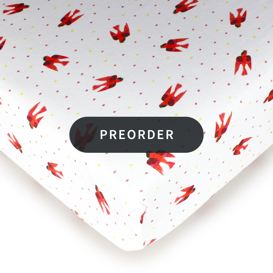 PREORDER: Organic Crib Sheets in Red Bird.