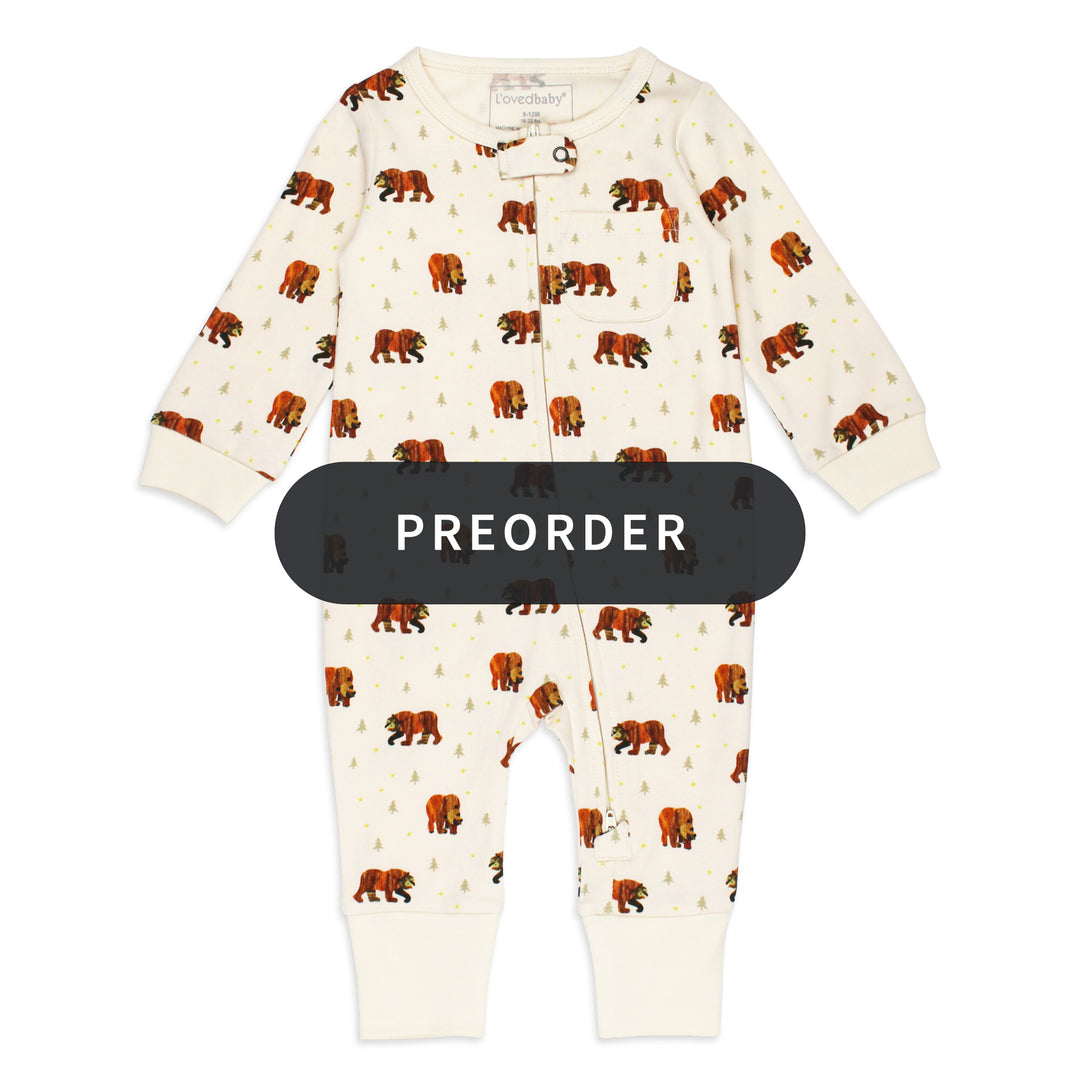 PREORDER: Organic Footless 2-Way Zipper Romper in Brown Bear.