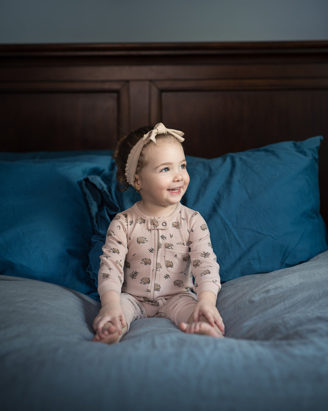 Child wearing Organic Footless 2-Way Zipper Romper in Prickles.