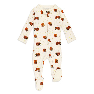 Organic 2-Way Zipper Footie in Brown Bear.