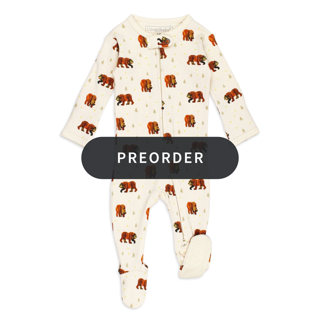 PREORDER: Organic 2-Way Zipper Footie in Brown Bear.