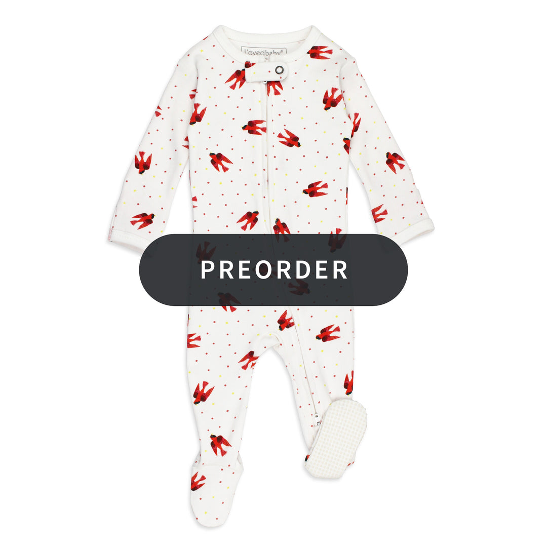 PREORDER: Organic 2-Way Zipper Footie in Red Bird.