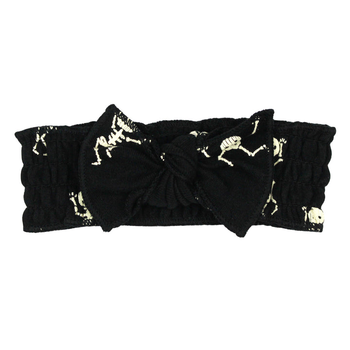 Organic Smocked Headband in Dancing Skeletons.