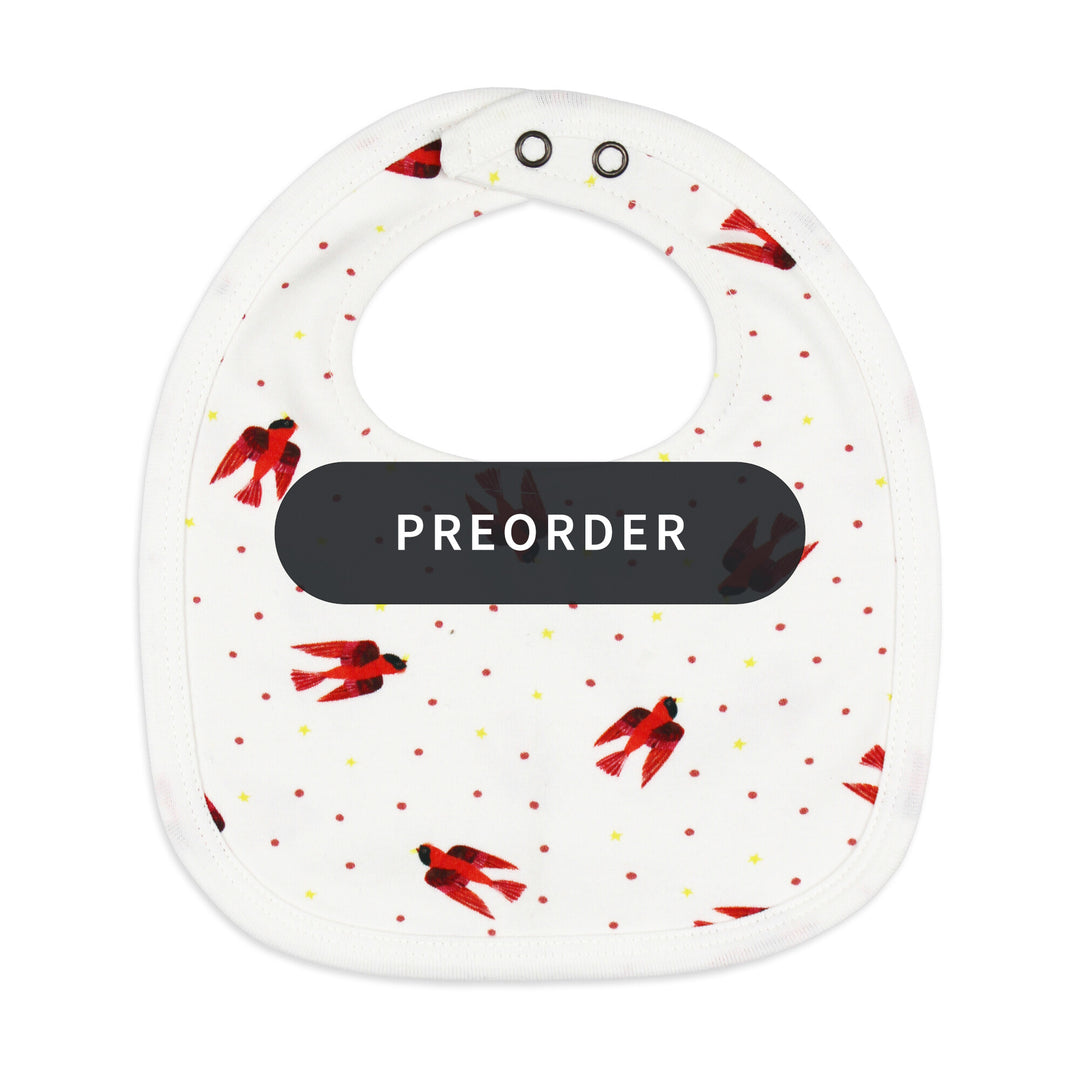 PREORDER: Organic 2-Layer Reversible Bib in Red Bird.