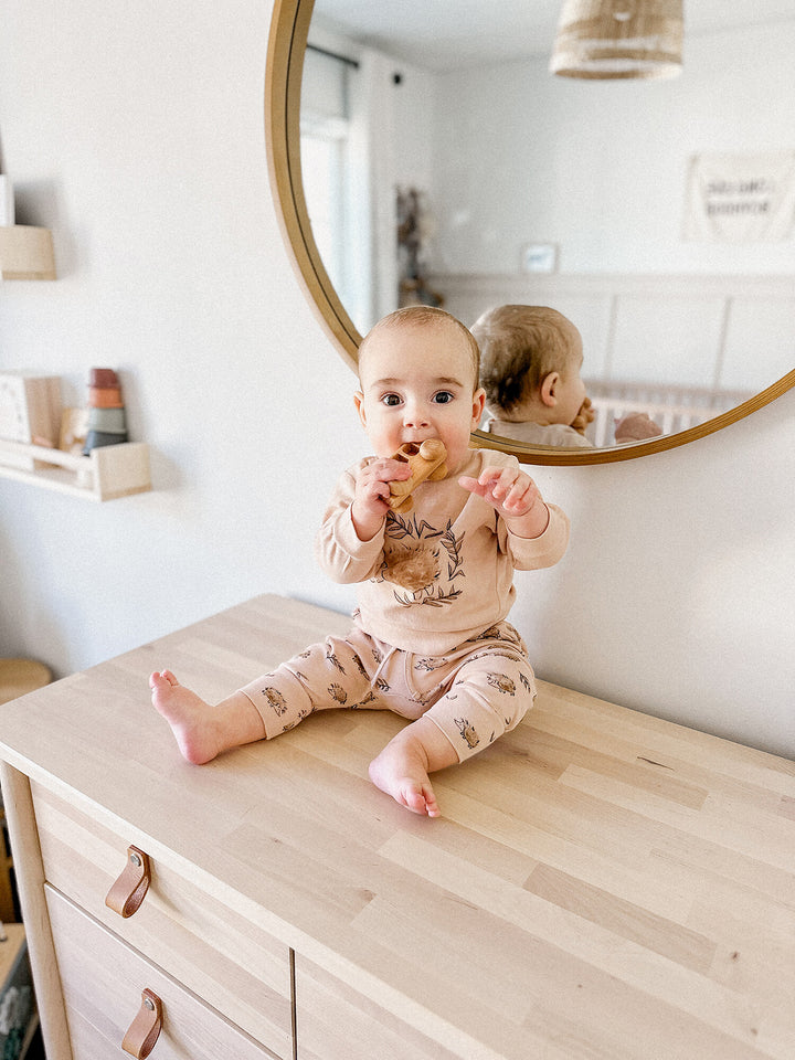 Child wearing Organic Sweatshirt & Jogger Set in Prickles.