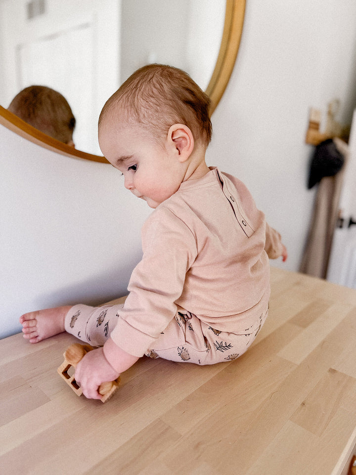 Child wearing Organic Sweatshirt & Jogger Set in Prickles.